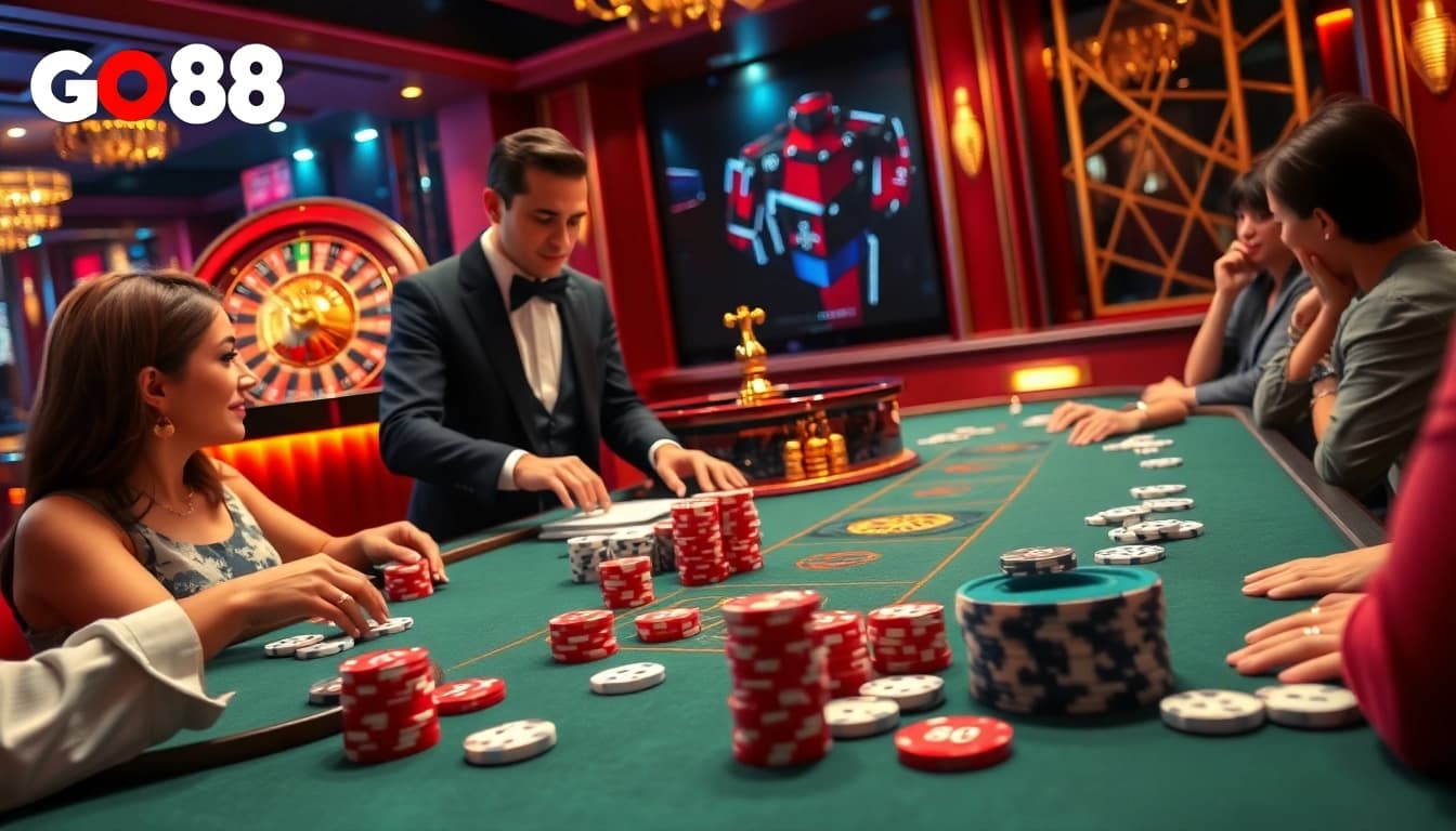 Experience thrilling gameplay at https://go88.fast/ with engaging dealers at the casino table.