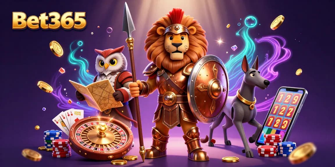 Bet365 offers an exciting gaming experience with golden coins cascading and poker chips overflowing.