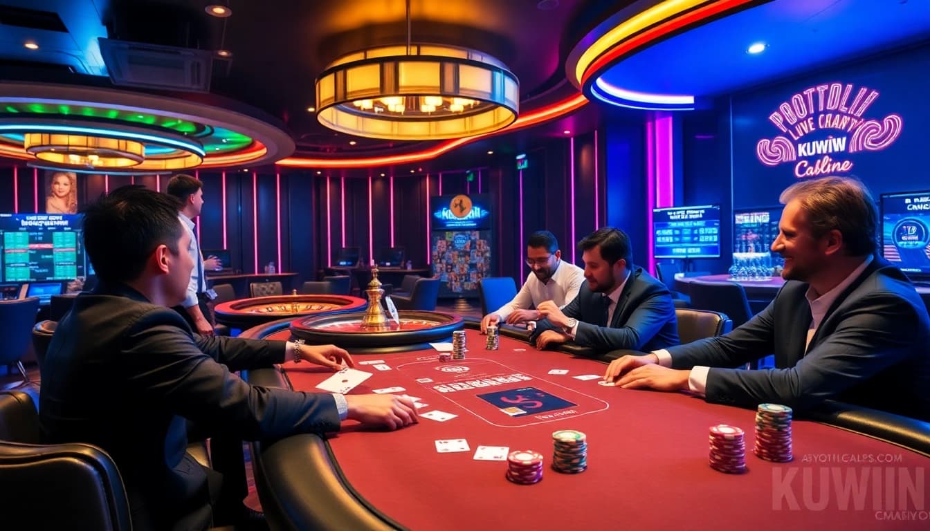 Engaging scene of intense poker action at kuwin com featuring vibrant chips and cards.