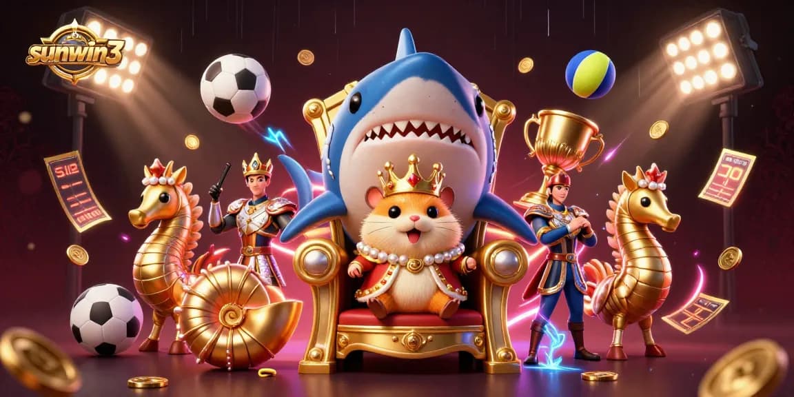 Experience thrilling gaming with sunwin3 and a vibrant casino scene featuring a hamster king and sports elements.