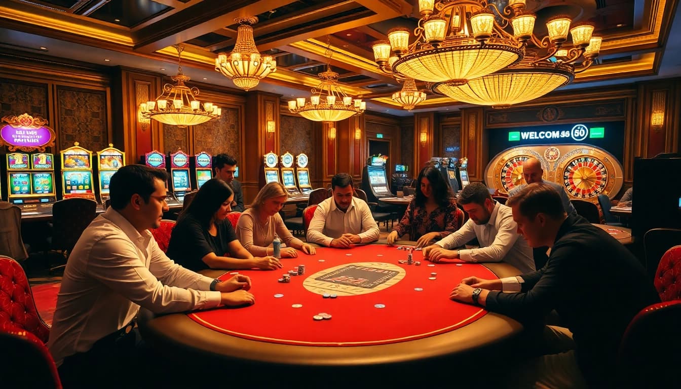 Players engage in high-stakes poker at https://lc88pro.com/ casino, showcasing excitement and strategy.