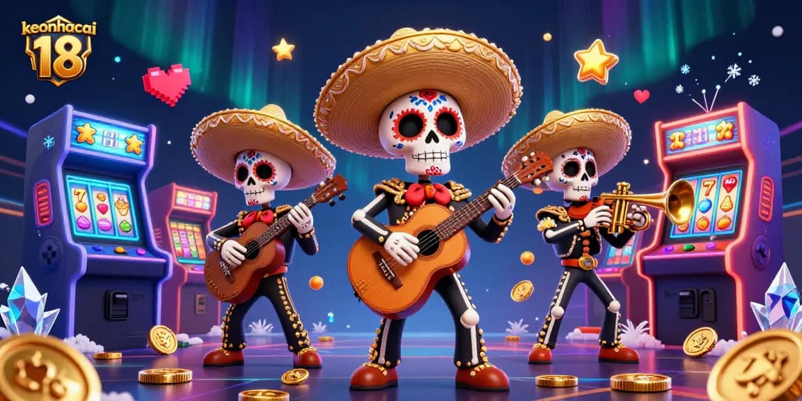 Experience vibrant gameplay with keonhacai 18 featuring a lively mariachi band and arcade games.
