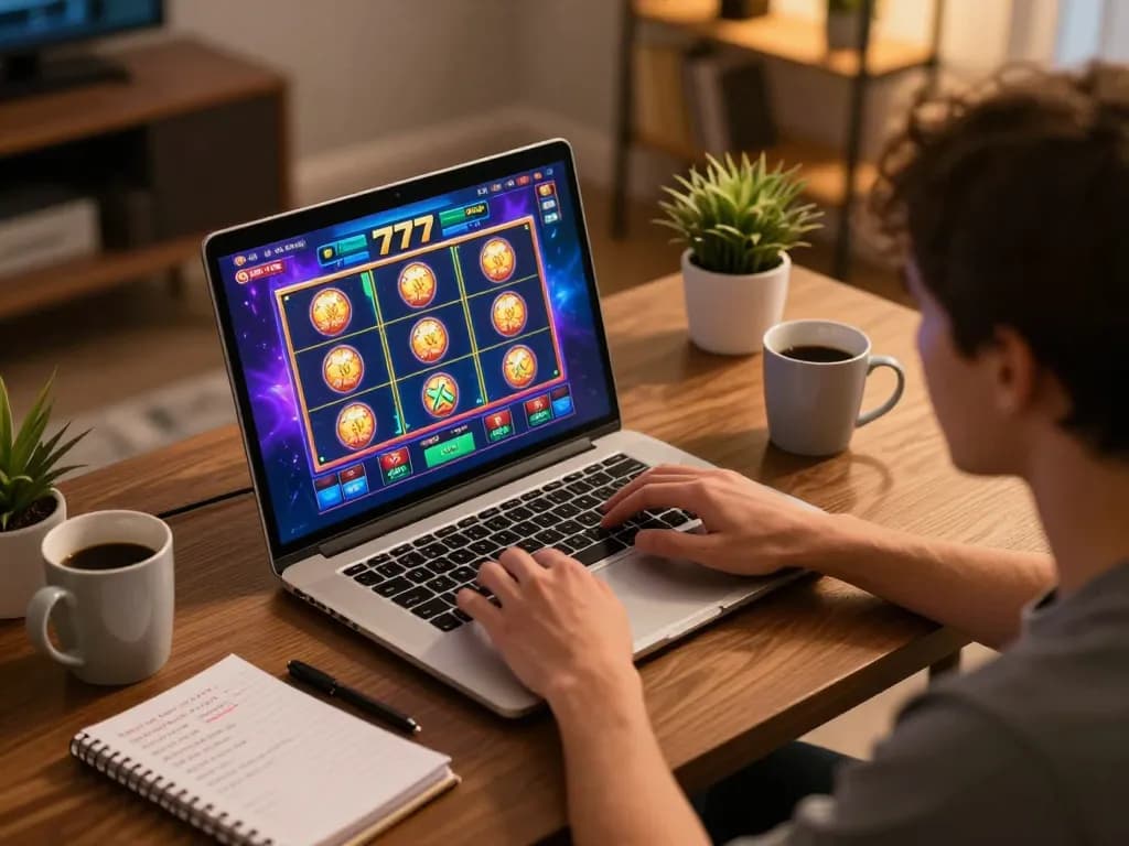 Engaging gameplay on slot777 interface while enjoying a cozy home gaming setup.