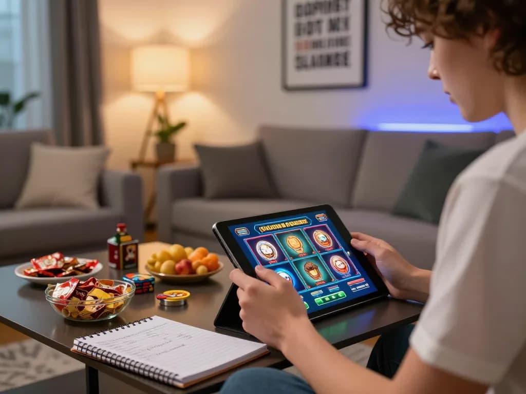 Engaging with slot online games on a tablet in a cozy home setting