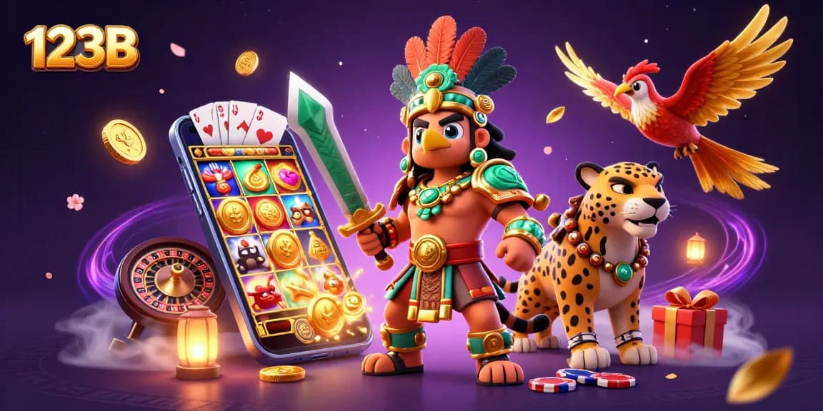 Experience thrilling casino action with 123B featuring vibrant slot games and heroic warriors.