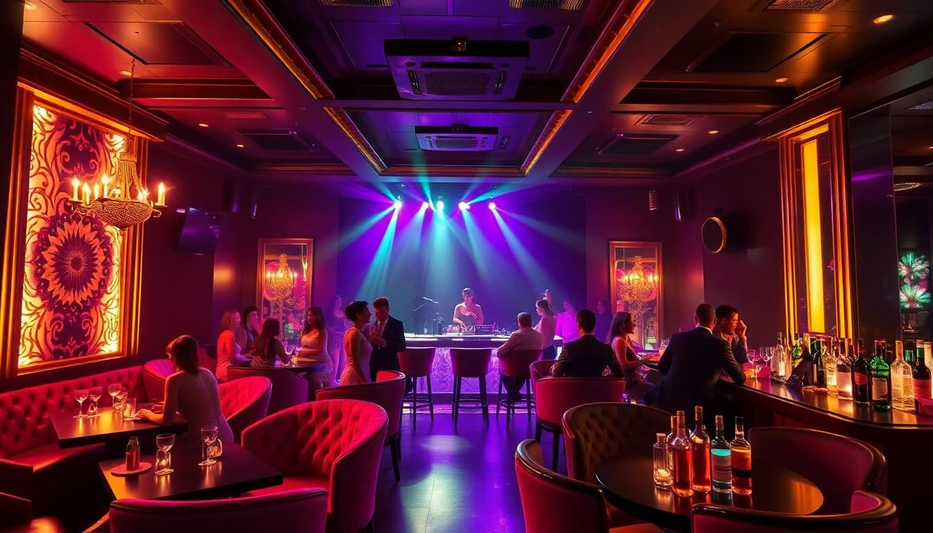 Night club sxm ambiance at Club Noir with vibrant lighting and energetic performers.