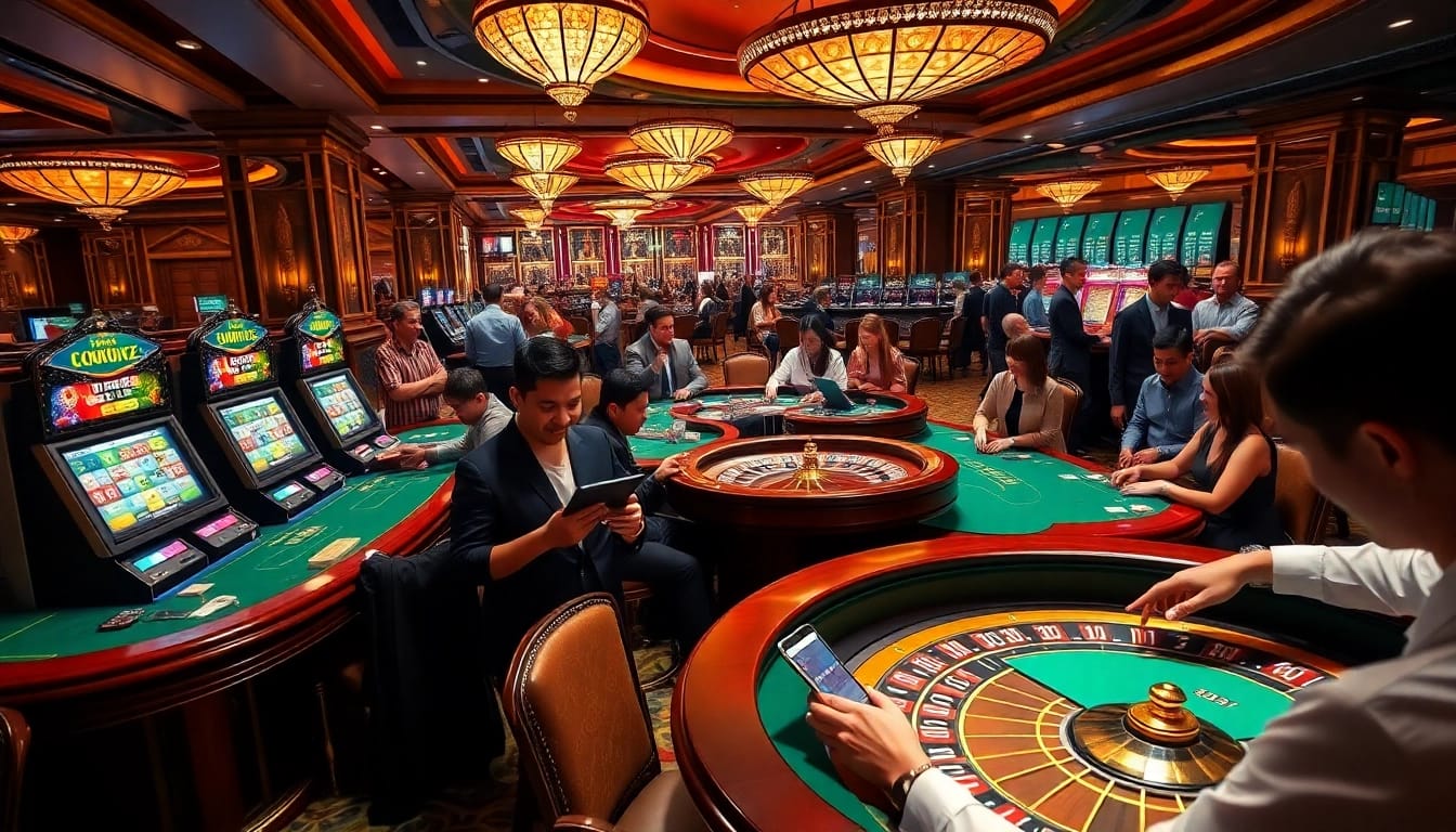 Experience the excitement at MM88 casino with vibrant gaming tables and lively players.