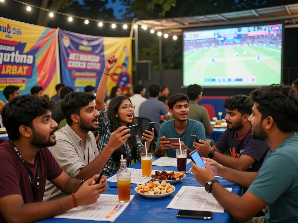 Excited fans enjoying JeetBangla cricket betting while cheering for their favorite team during a live match.