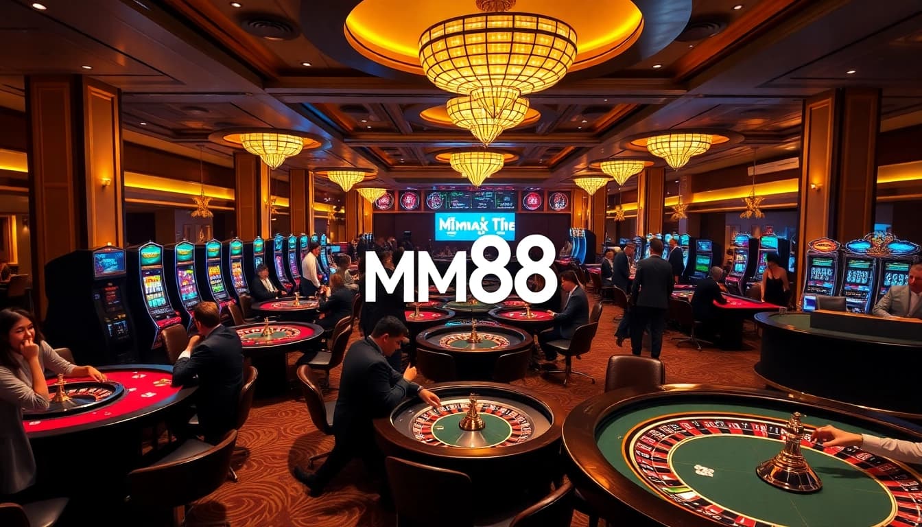 Players enjoying an exciting game environment at MM88 casino with vibrant tables and chips.