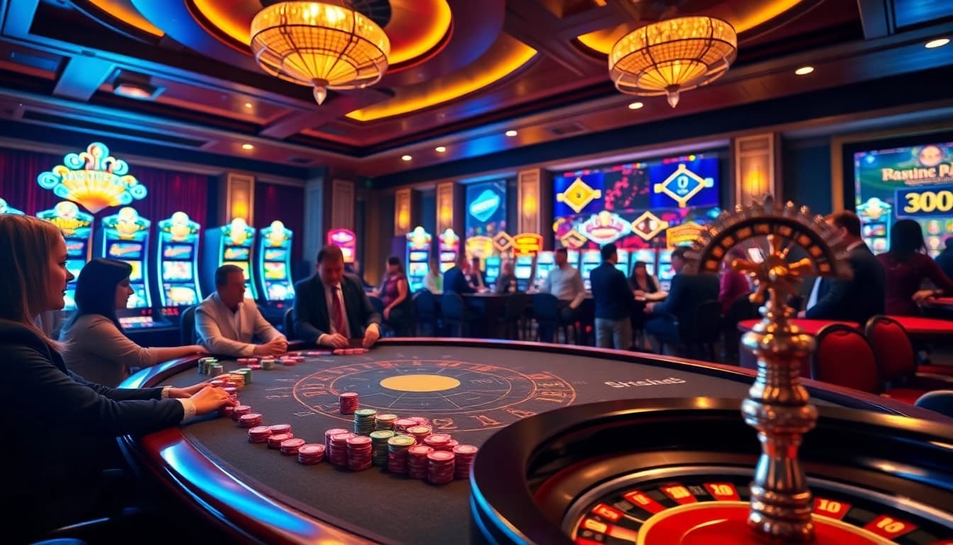 Exciting birutoto gaming scene showcasing poker action and vibrant casino atmosphere