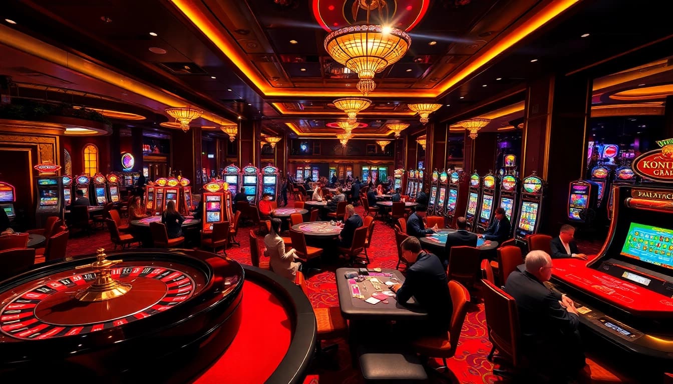 High-stakes gamblers enjoy the excitement at Vmax casino tables with stunning decor.