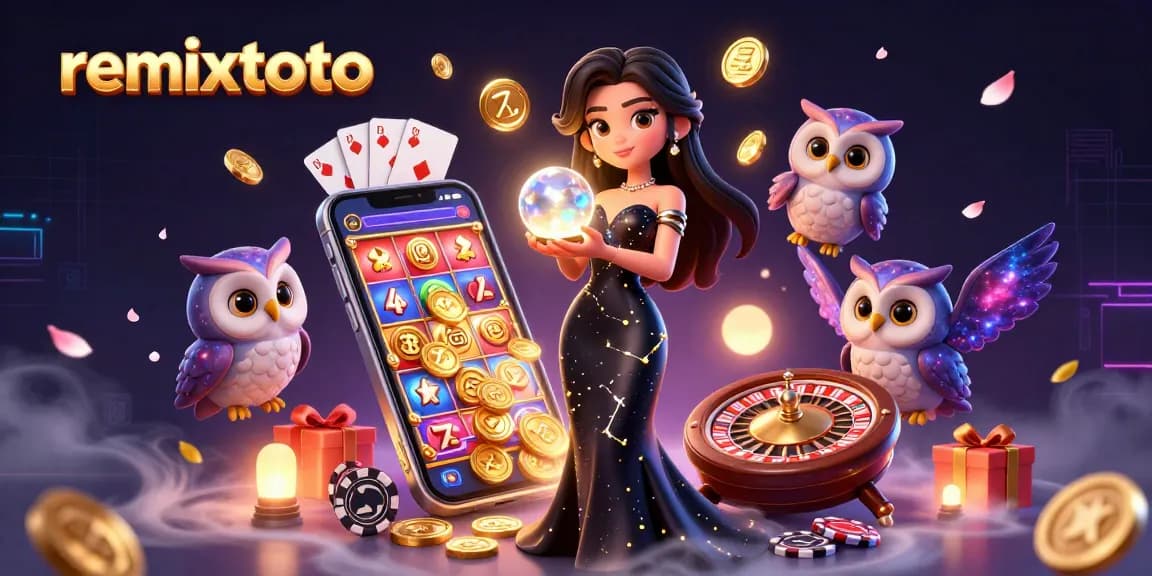 Engage with remixtoto's vibrant illustration featuring casino elements and a mystical scene.