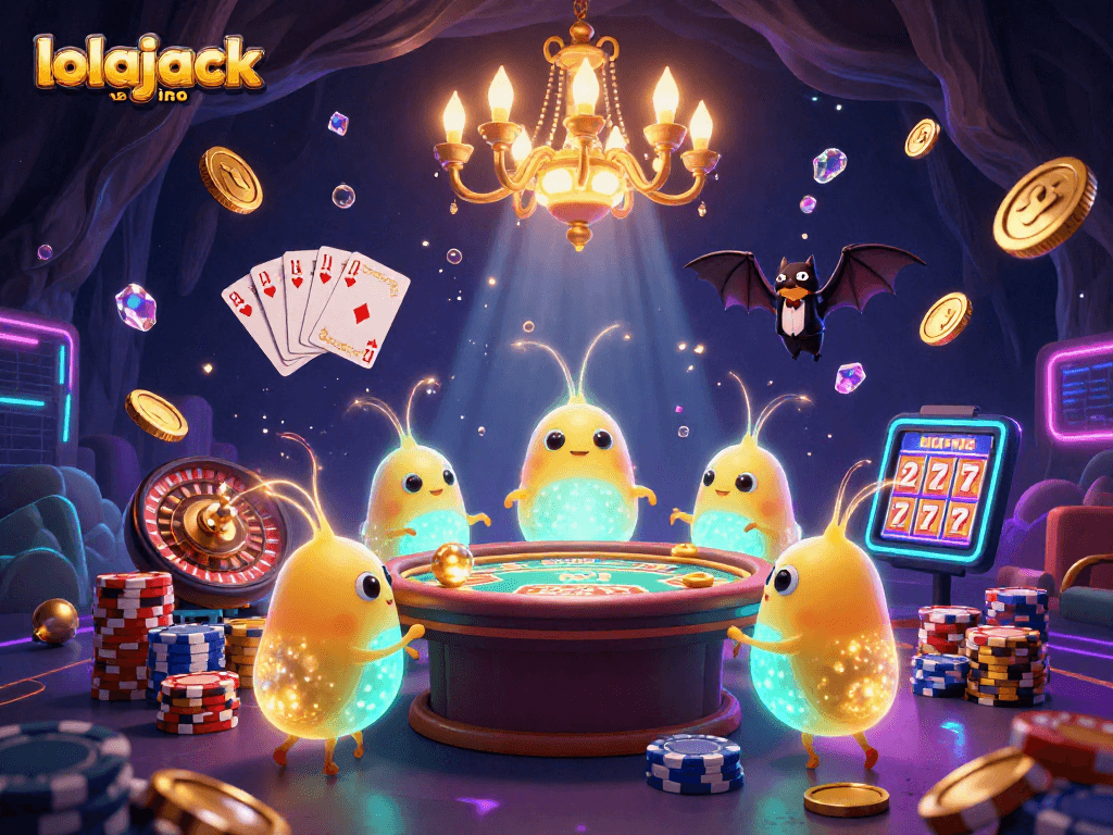 Experience thrilling games at lolajack casino with glowworms lighting up a vibrant cave casino scene.