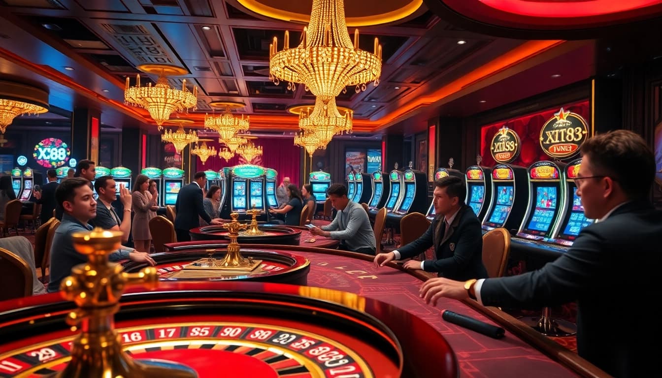 Players enjoying casino games at XX88, showcasing excitement and luxury in an online gambling environment.