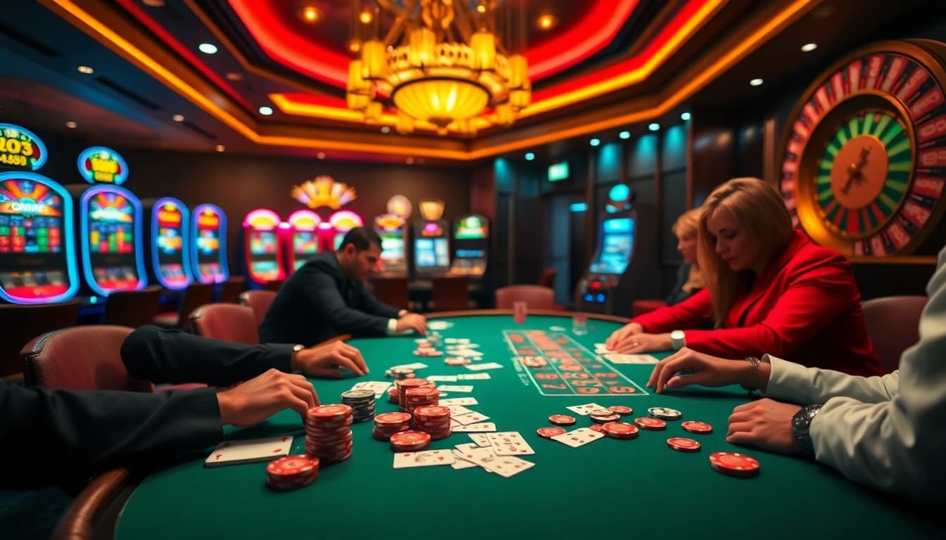 Experience the thrill of gambling at MM 88 with vibrant casino visuals featuring poker and slot machines.