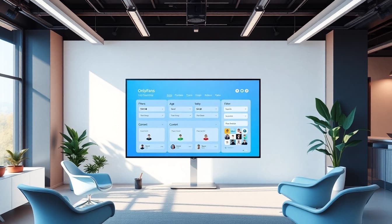 Advanced filtering for OnlyFans search depicted in a modern tech workspace with user-friendly interface elements.