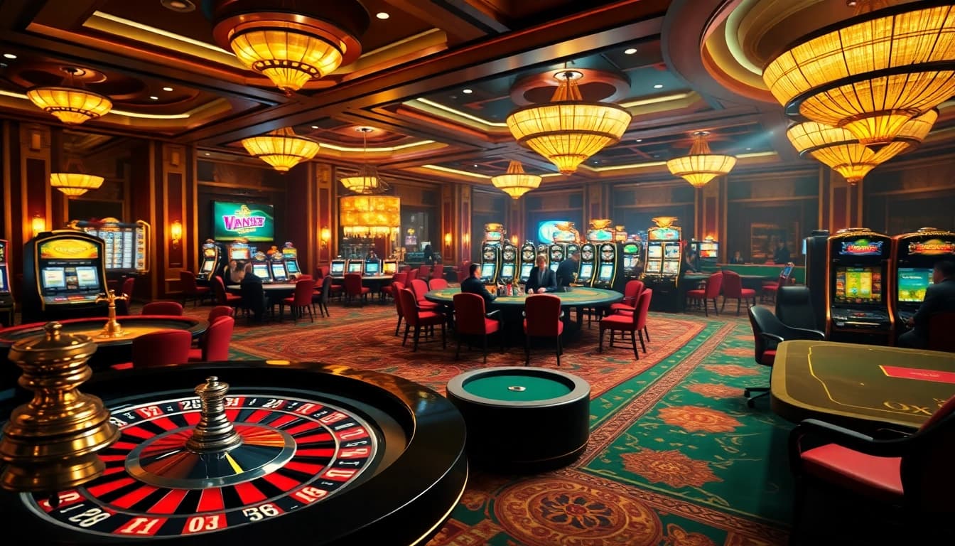 Players enjoying intense poker games at a bustling casino with OK8386 branding visible.