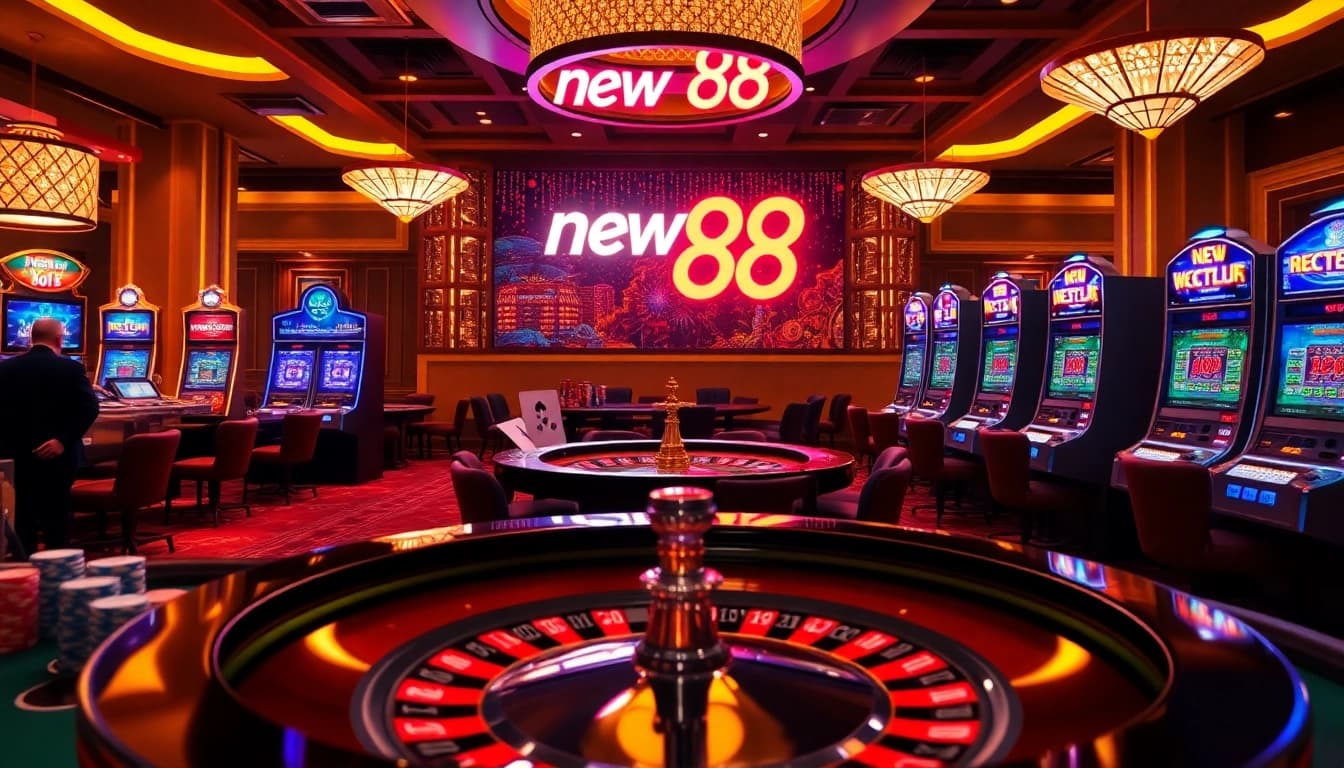Experience the thrill of winning at new 88's luxurious casino tables with vibrant poker chips.