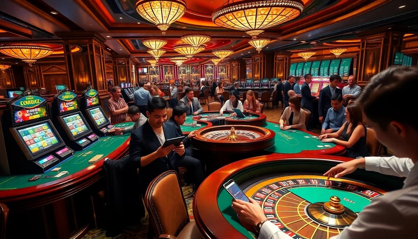 Experience the excitement at MM88 casino with vibrant gaming tables and lively players.