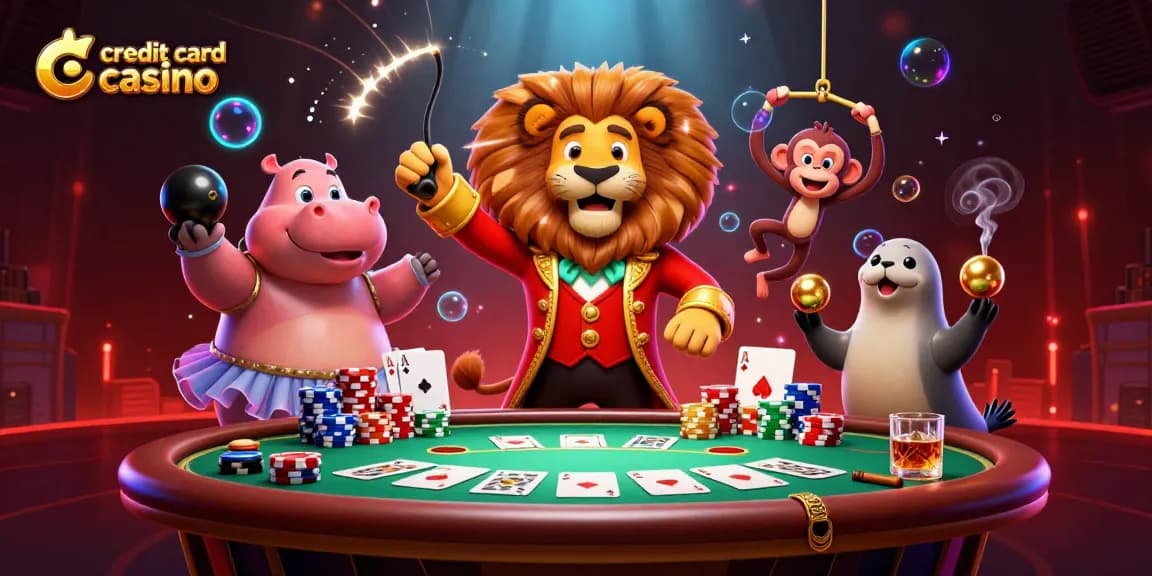Experience thrilling action at a credit card casino with vibrant characters and poker elements.