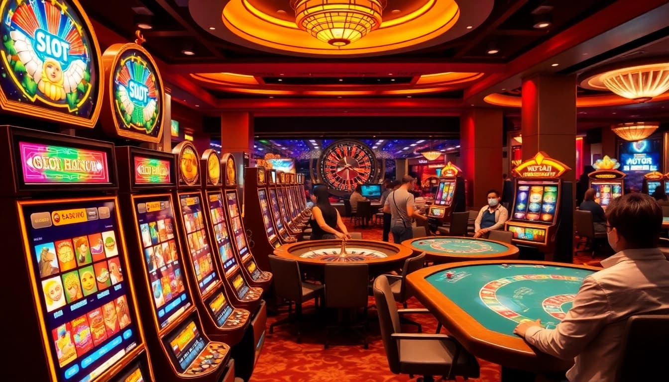 Experience the excitement of slot gacor hari ini with vibrant casino gameplay featuring colorful slot machines.