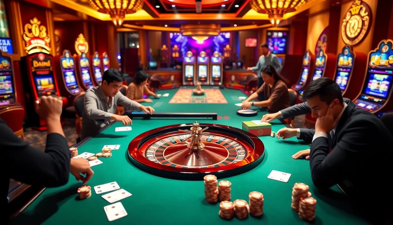 New88 players engaging in an exciting roulette game in a luxurious casino setting