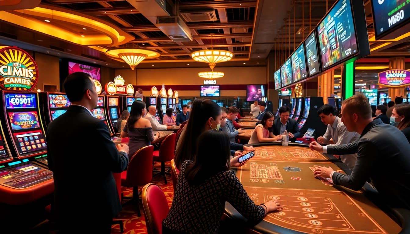 Excited players engaging in various games at MM88's online casino platform, promoting joy and entertainment.