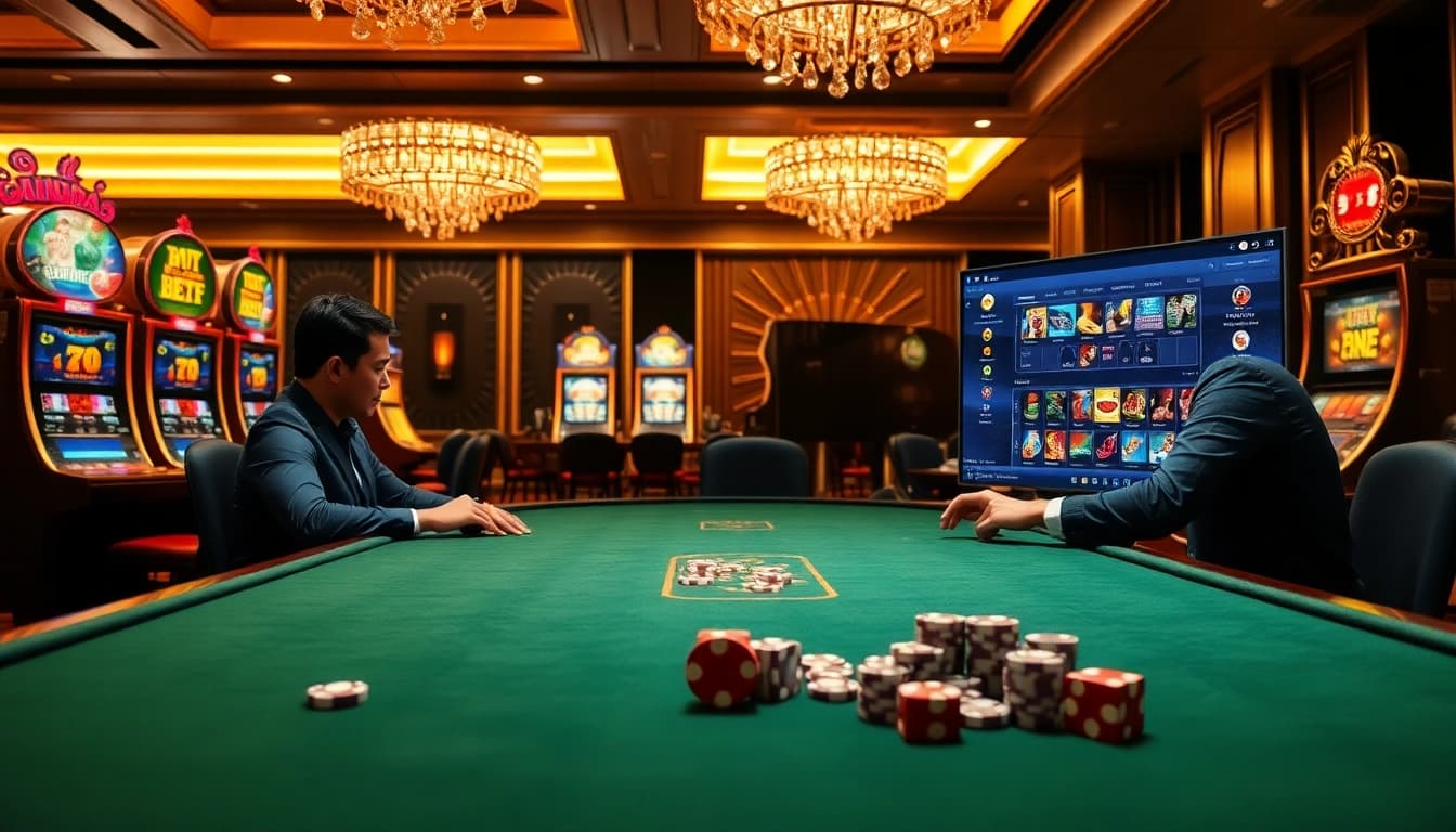 Engage with the thrilling world of online gambling at https://11betn.com/ with vibrant casino visuals featuring tables, cards, and slot machines.