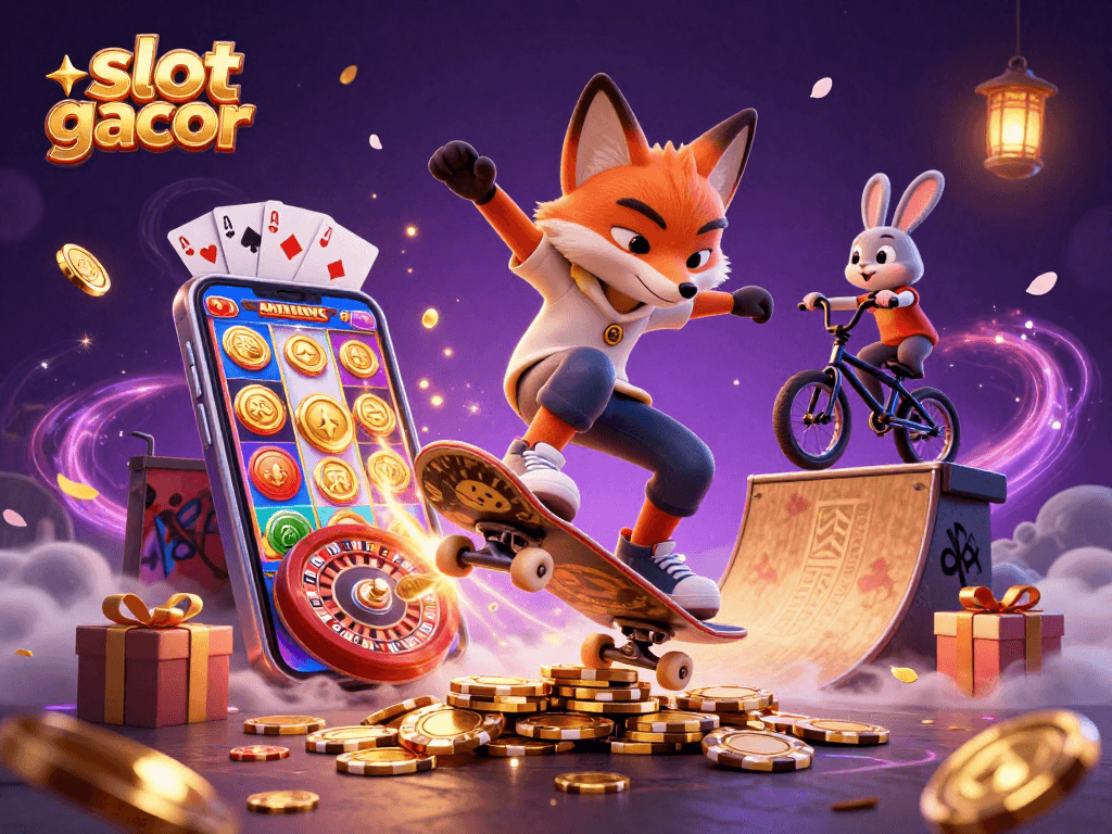 Experience slot gacor action with vibrant characters and game elements in a dynamic casino-themed scene.
