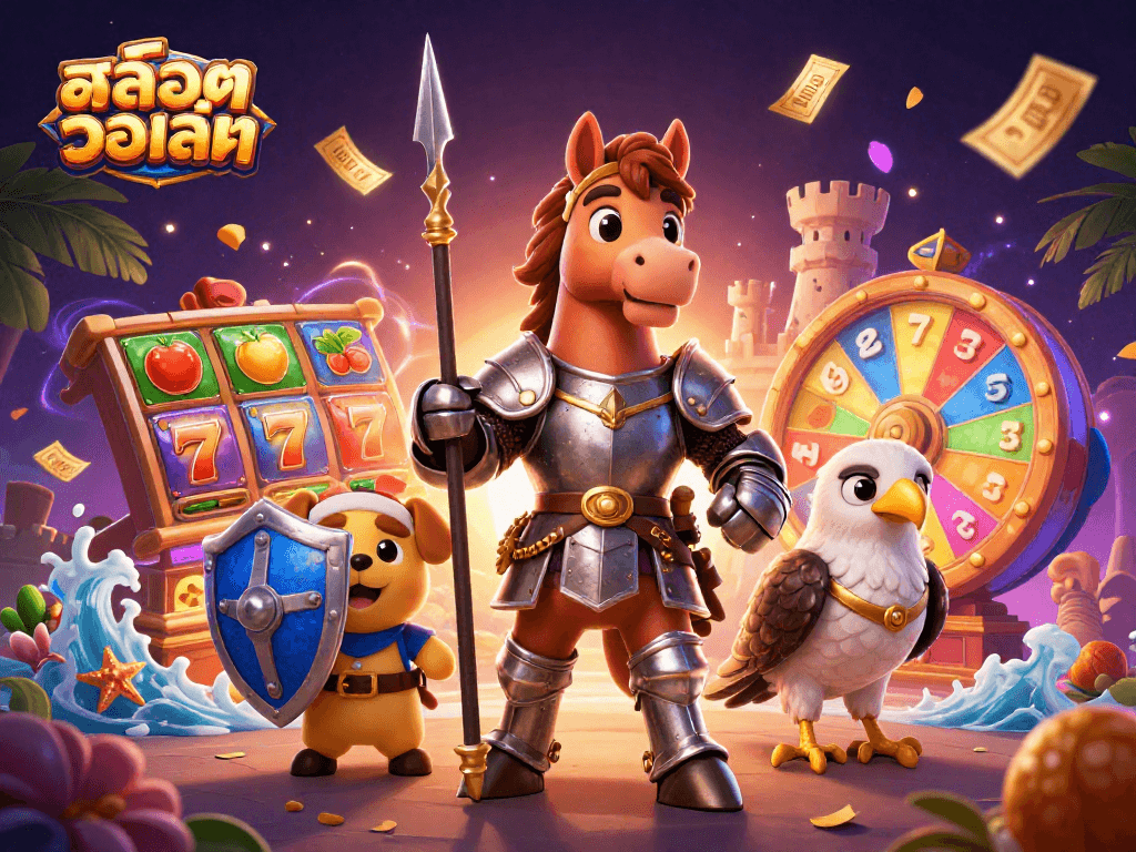 Experience the excitement of สล็อตวอเลท with vibrant slot reels and lucky symbols in a captivating scene.