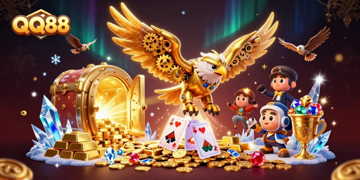 Experience QQ88 with an energetic dive into holographic playing cards and treasures, perfect for gamblers.