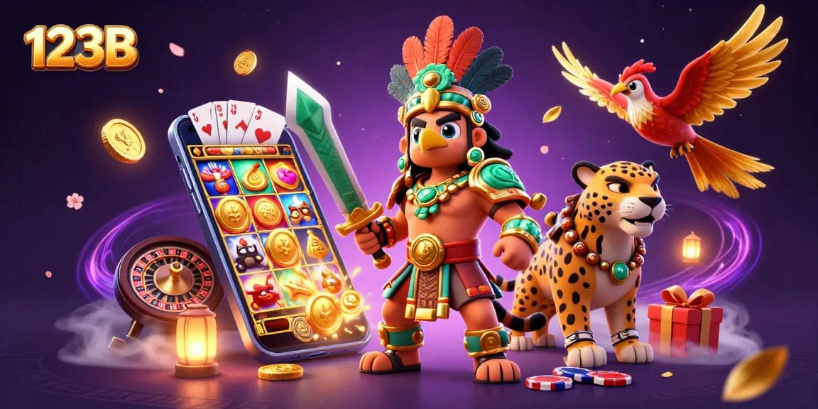 Experience thrilling casino action with 123B featuring vibrant slot games and heroic warriors.