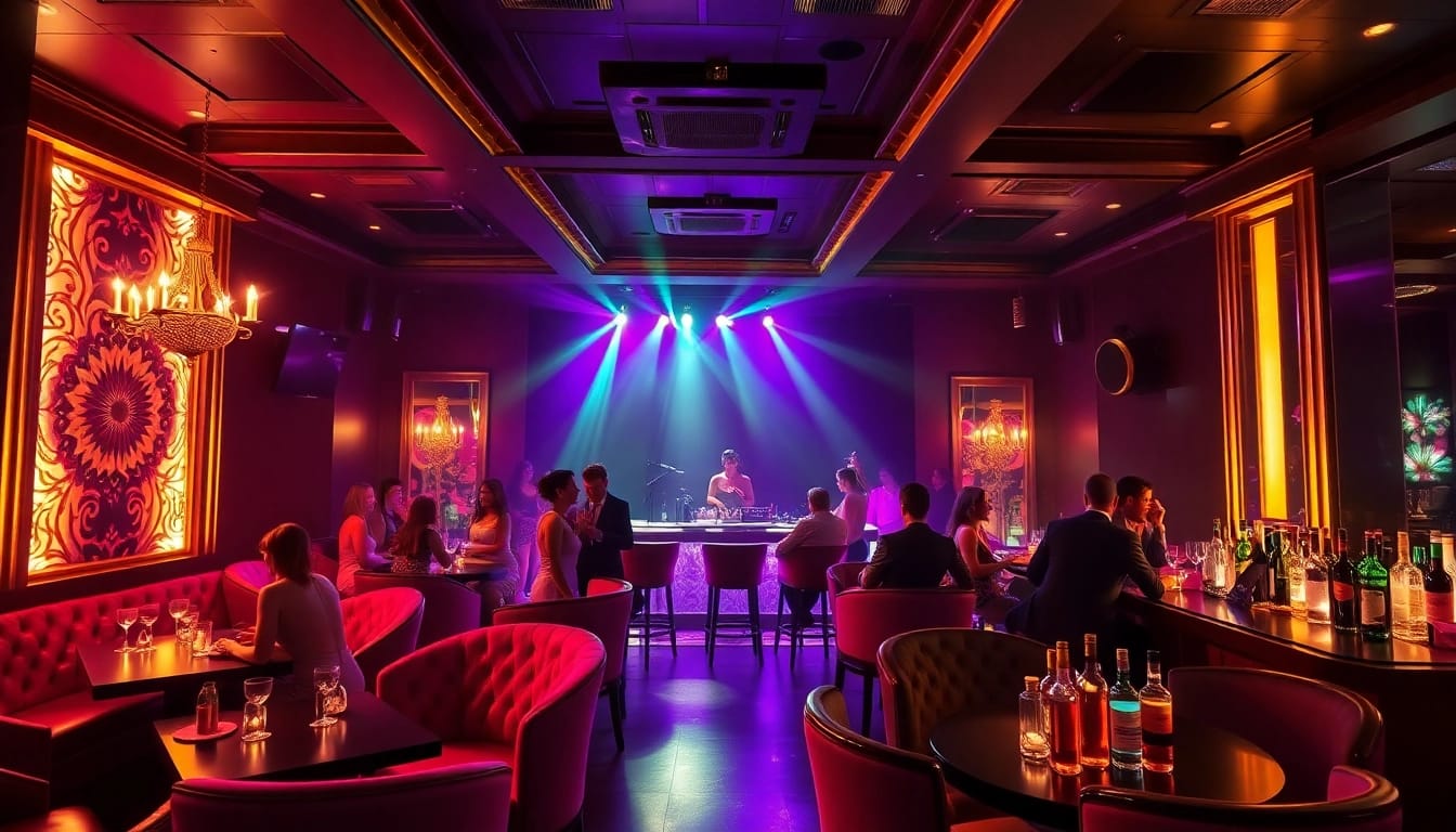 Night club sxm ambiance at Club Noir with vibrant lighting and energetic performers.