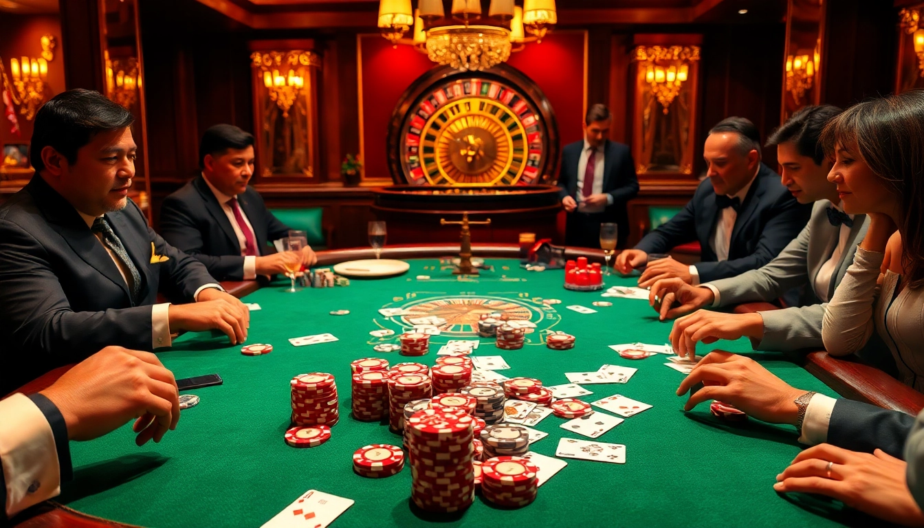 Engage in high-stakes poker excitement at https://vb88.social/ with colorful chips and cards in a luxurious casino setting.