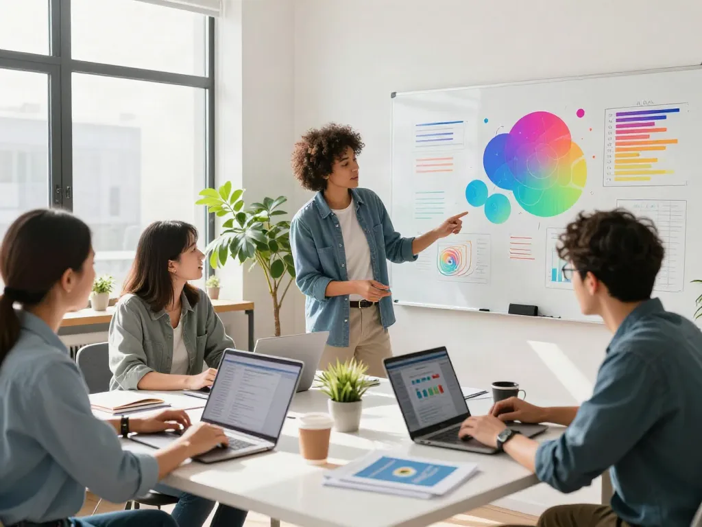 Tim profesional di BANGKERTOTO merencanakan strategi pemasaran digital dengan grafik dan analisis data.