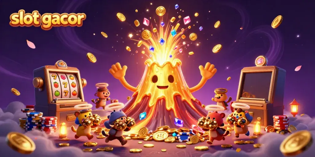 Experience the excitement of slot gacor with a dynamic eruption of treasures and vibrant casino elements.