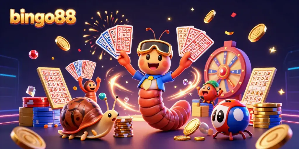 Permainan bingo88 yang penuh semangat dengan dealer kartun dan harta karun.