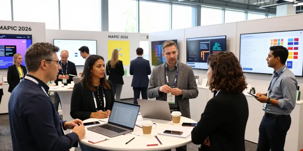 Networking professionals at MAPIC 2026 retail conference engaging with innovative solutions.