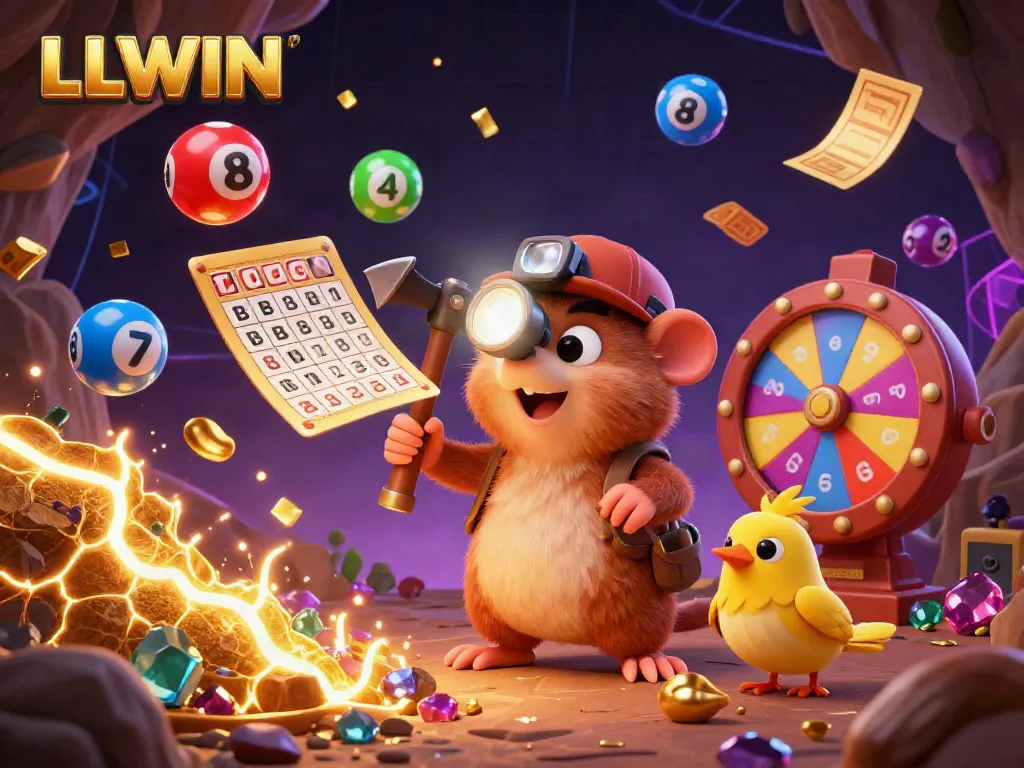 Experience LLWIN's thrilling gaming environment with a treasure hunter mole and dynamic lottery elements.