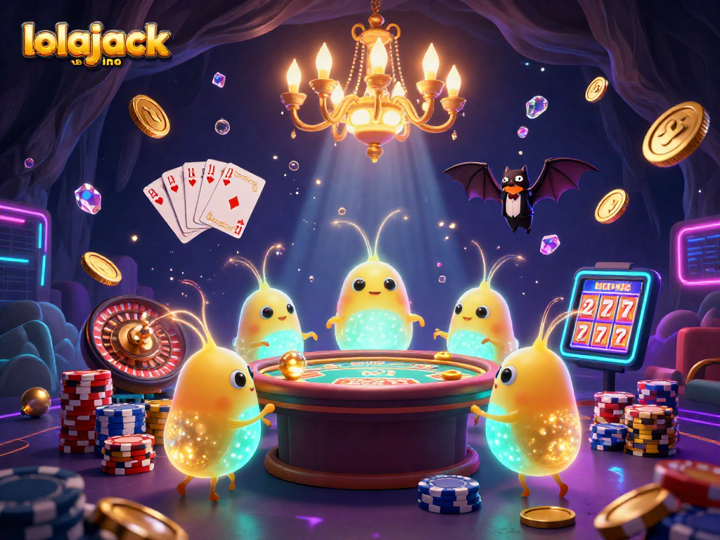 Experience thrilling games at lolajack casino with glowworms lighting up a vibrant cave casino scene.