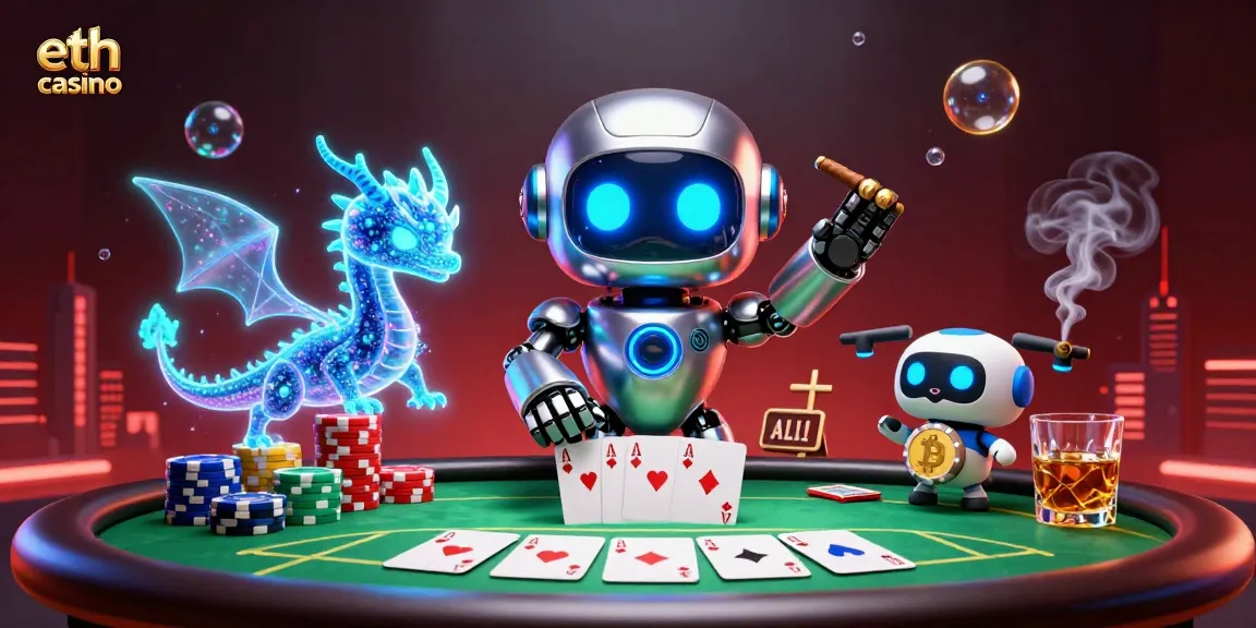 Experience the thrill of eth casino with a vibrant scene filled with animated characters and poker elements.