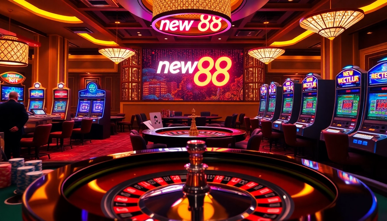 Experience the thrill of winning at new 88's luxurious casino tables with vibrant poker chips.