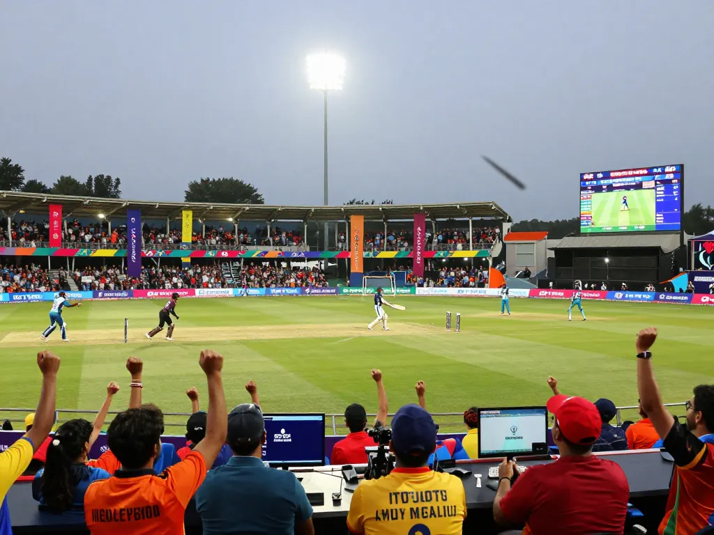 Crickex refer code featured at a thrilling T20 World Cup 2026 match, showcasing enthusiastic fans, players in action, and vibrant stadium atmosphere.