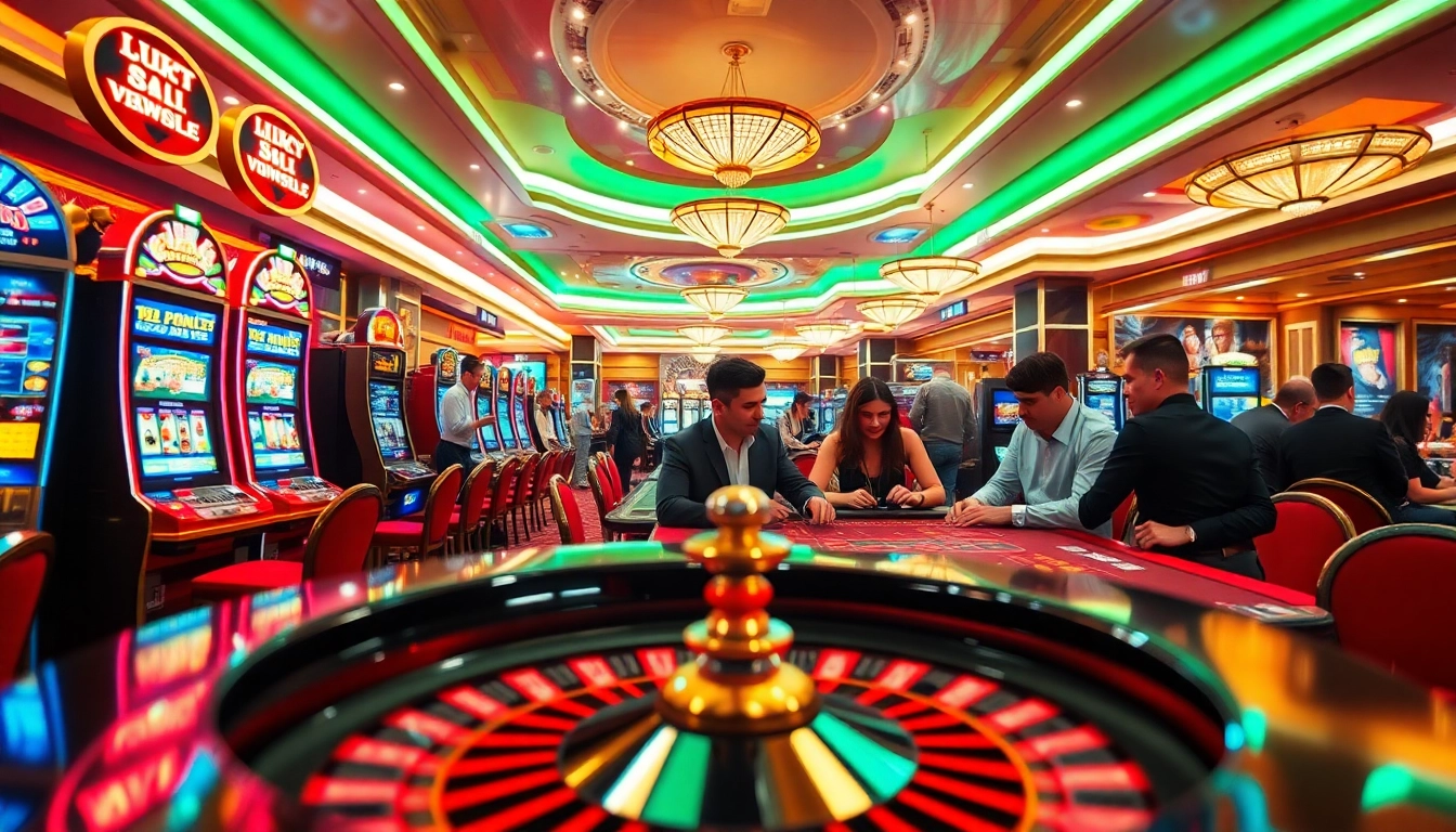 Halutoto menunjukkan aksi pemain kasino di meja roulette di dalam kasino mewah.