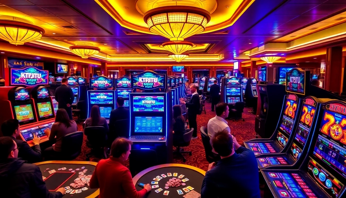 Experience the excitement of KTPJITU alternatif with players enjoying vibrant slot machines.