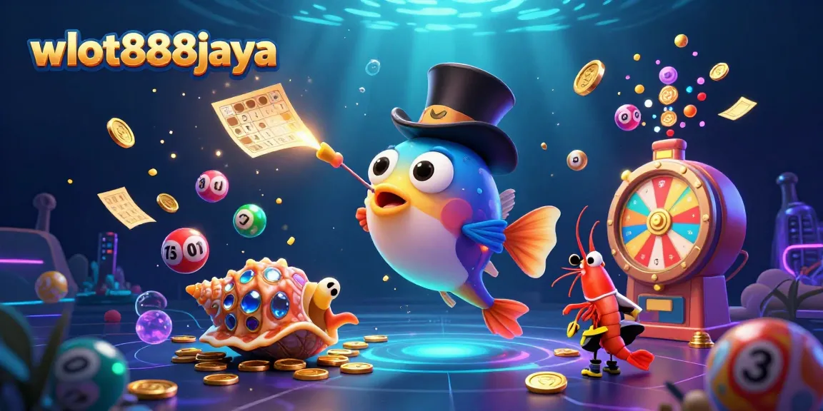 Slot menarik di wslot888jaya dengan ikan pemancing bercahaya menarik koin emas.