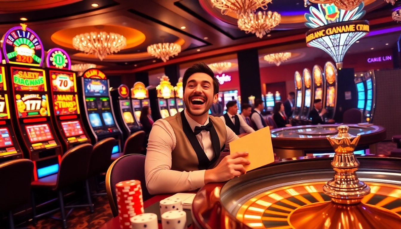 Experience the thrill of slot gacor hari ini with a vibrant casino scene featuring excited players and dazzling machines.