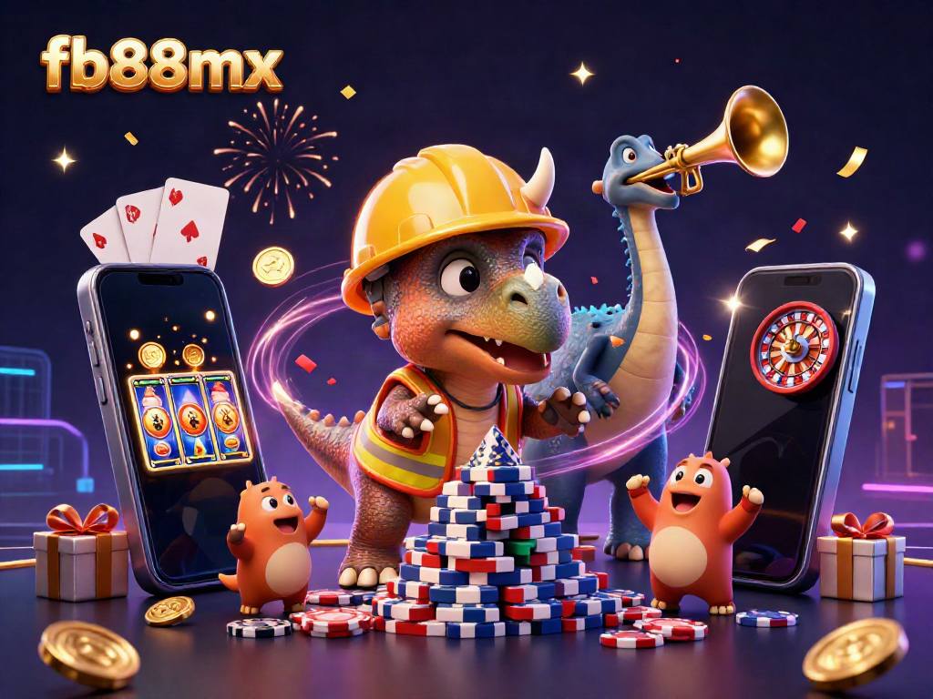 Engage with fb88mx in a vibrant casino atmosphere, as cheerful characters celebrate poker chip milestones.