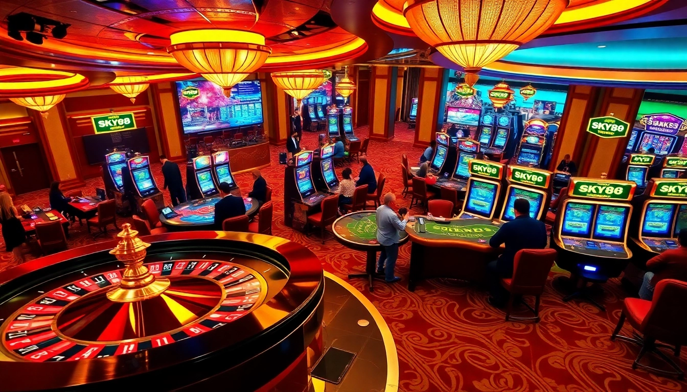 Experience the excitement of SKY88 casino with stunning roulette and poker gaming visuals.