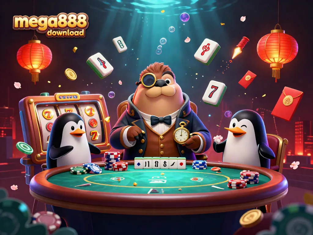 Join the fun with mega888 download featuring a walrus and friends at an underwater poker table.